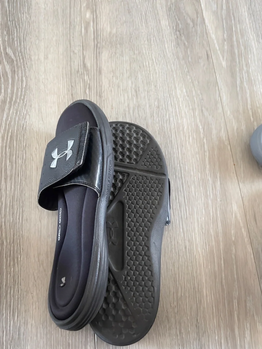 Under Armour Black Slide Sandals with Silver Logo